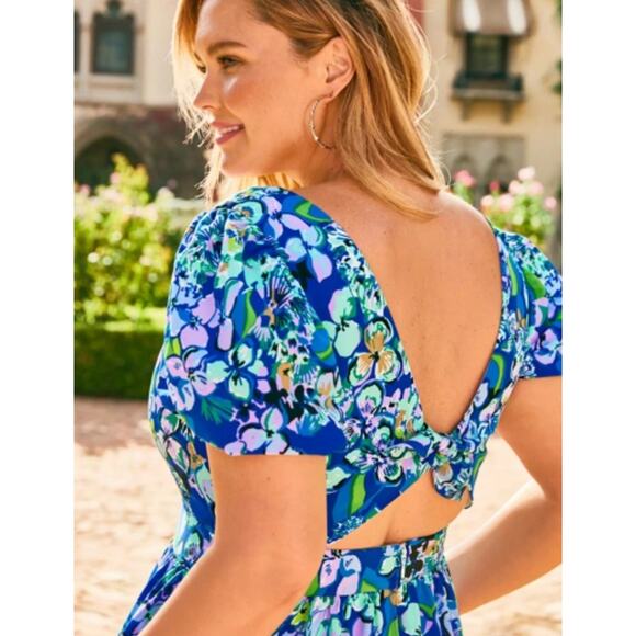 New Lilly Pulitzer Spring Multicolor Floral Grace Tiered Midi Dress US 00 - Picture 2 of 7